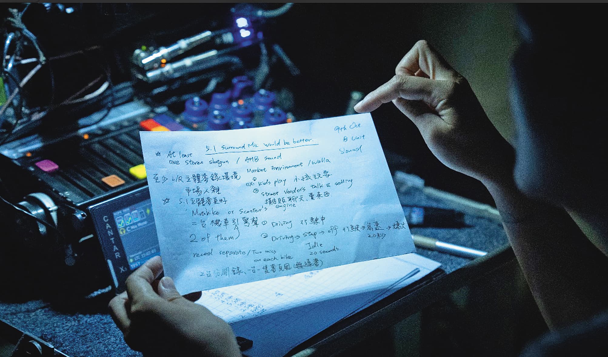 為與印尼工作人員溝通,拍片注意事項與通告等需同時使用中、英文。(華影提供)