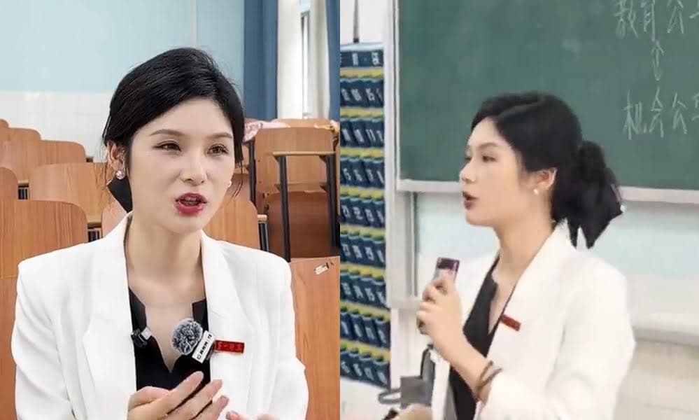 黃藍紫受訪時自謙並未刻意經營社群，純屬學生拍攝上課畫面傳至網路，才引發關注。（翻攝微博）