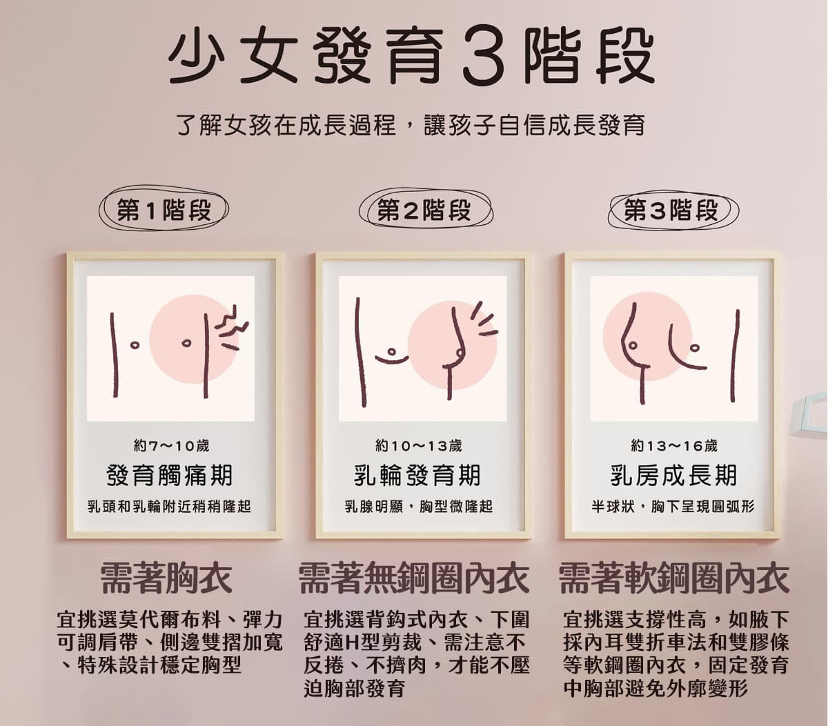 少女發展三階段，第一階段「發育觸痛期」最易被忽略。此階段若不小心應對，恐將對孩子產生身形、心理困擾。