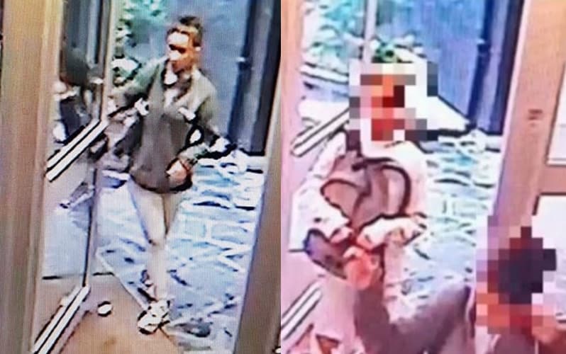 監視器畫面曝光，嫌犯拖著裝有女童遺體的行李箱進入酒吧，與友人談笑風生，震驚全法。（翻攝自DailyMail）